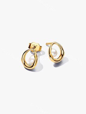 Pandora Organically Shaped Oval & Treated Freshwater Cultured Pearl Stud Earring